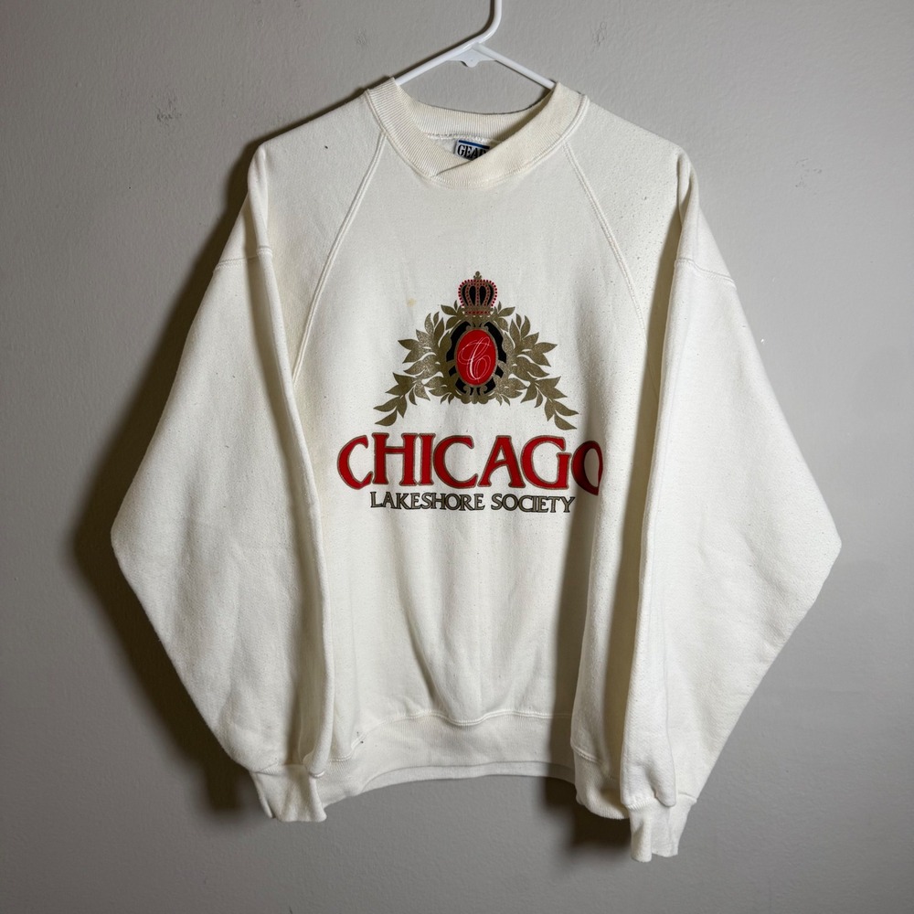 Vintage Gear For Sports Chicago Lakeshore Society Sweatshirt White Mens L USA